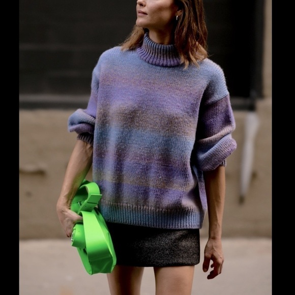 NEW COS Striped Wool Knit Purple Ombré Chunky Mock neck Oversized Sweater Medium - Picture 2 of 12